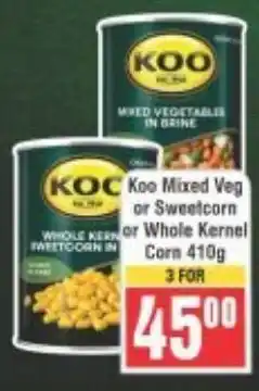 Frontline Koo Mixed Veg or Sweetcorn or Whole Kernel Corn offer