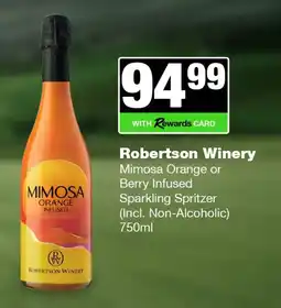 Spar Tops Robertson Winery Mimosa Orange or Berry Infused Sparkling Spritzer offer