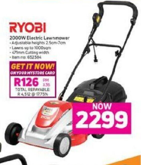 Ryobi 2000w best sale electric lawnmower