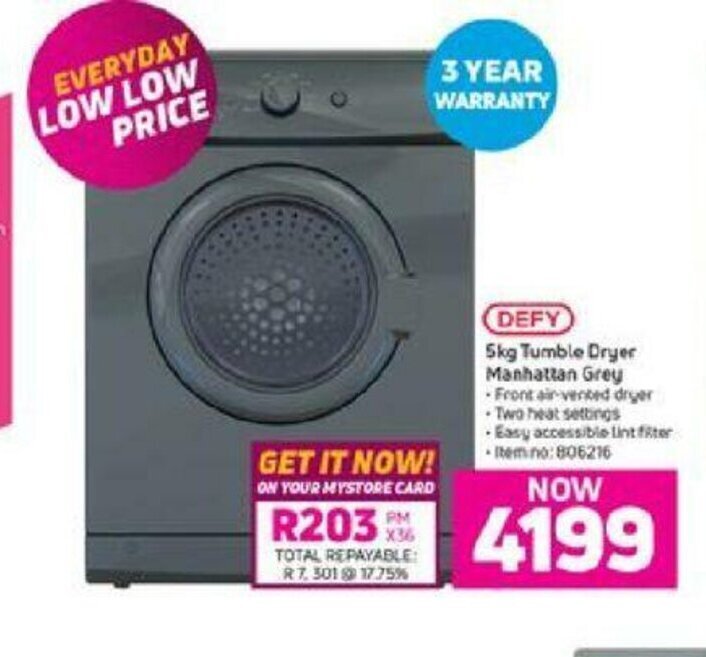 Defy 5kg Tumble Dryer Manhattan Grey offer at Game