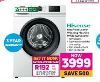 Game Hisense - 6kg Front Loader Washing Machine White (WFVC6010) offer