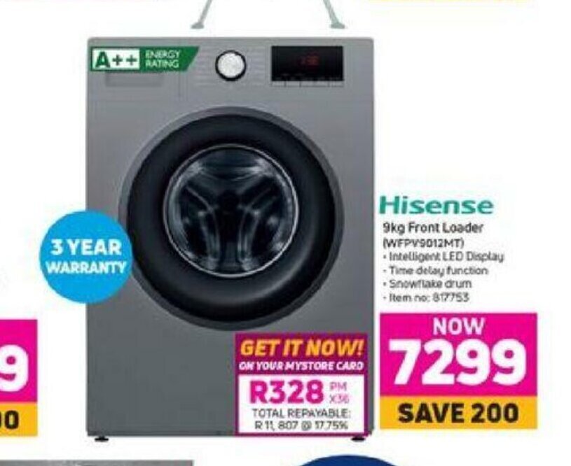 Hisense 9kg Front Loader (WFPV9012MT) offer at Game