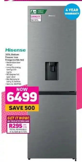Game Hisense - 305L Bottom Freezer Inox Fridge (H415B+Wd) offer