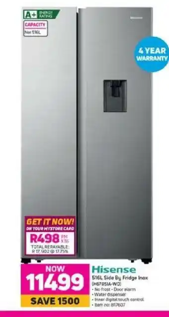 Game Hisense - 516L Side By Fridge Inox (H670SIA-WD) offer