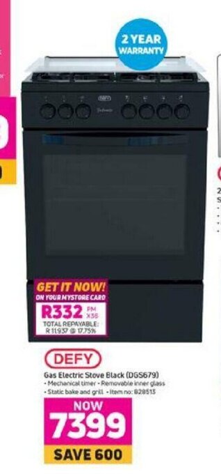Game Defy - Gas Electric Stove Black (DGS679) offer