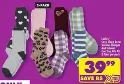 Shoprite Ladies Cosy Sleep Socks Various Designs And Colours One Size Fits All offer