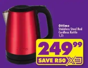 Shoprite Ottimo Stainless Steel Red Cordless Kettle offer
