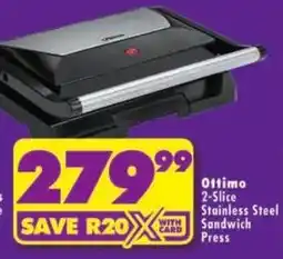 Shoprite Ottimo 2-Slice Stainless Steel Sandwich Press offer