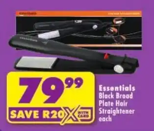 Shoprite Essentials Black Broad Plate Hair Straightener offer