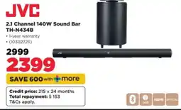 HiFi Corp JVC 2.1 Channel 140W Sound Bar TH-N434B offer
