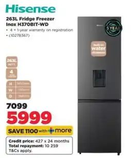 HiFi Corp Hisense 263L Fridge Freezer Inox H370BIT-WD offer