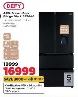 HiFi Corp DEFY 492L French Door Fridge Black DFF440 offer