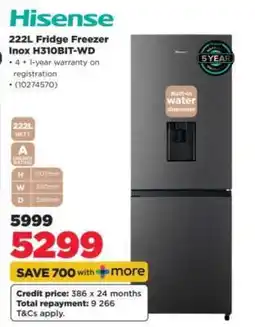HiFi Corp Hisense 222L Fridge Freezer Inox H310BIT-WD offer