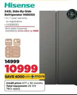 HiFi Corp Hisense 543L Side-By-Side Refrigerator H680SIT offer