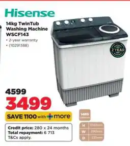 HiFi Corp Hisense 14kg TwinTub Washing Machine WSCF143 offer