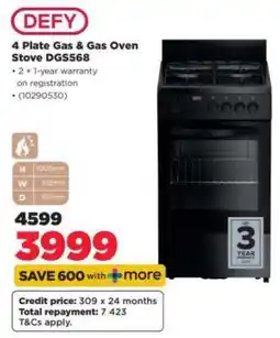 HiFi Corp DEFY 4 Plate Gas & Gas Oven Stove DGS568 offer