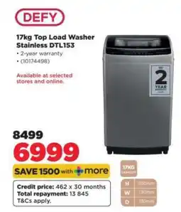 HiFi Corp Defy 17kg Top Load Washer Stainless DTL153 offer