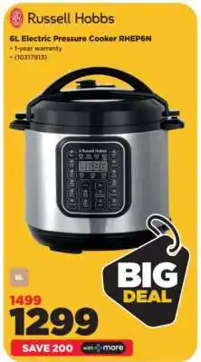 HiFi Corp Russell Hobbs 6L Electric Pressure Cooker RHEP6N offer