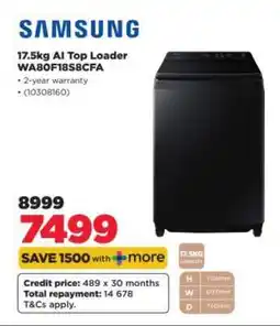 HiFi Corp Samsung 17.5kg AI Top Loader WA80F18S8CFA offer