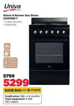 HiFi Corp Univa 60cm 4 Burner Gas Stove UG016BI-I offer