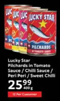 Oxford Freshmarket Lucky Star Pilchards in Tomato Sauce/ Chilli Sauce/ Peri Peri/ Sweet Chilli offer