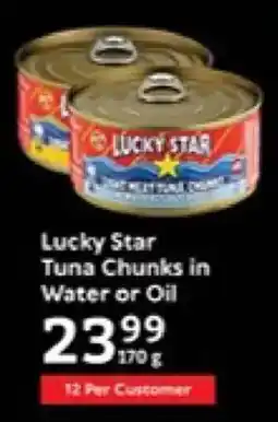 Oxford Freshmarket Lucky Star Tuna Chunks in Water or Oil offer