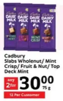 Oxford Freshmarket Cadbury Slabs Wholenut/ Mint Crisp/ Fruit & Nut/ Top Deck Mint offer