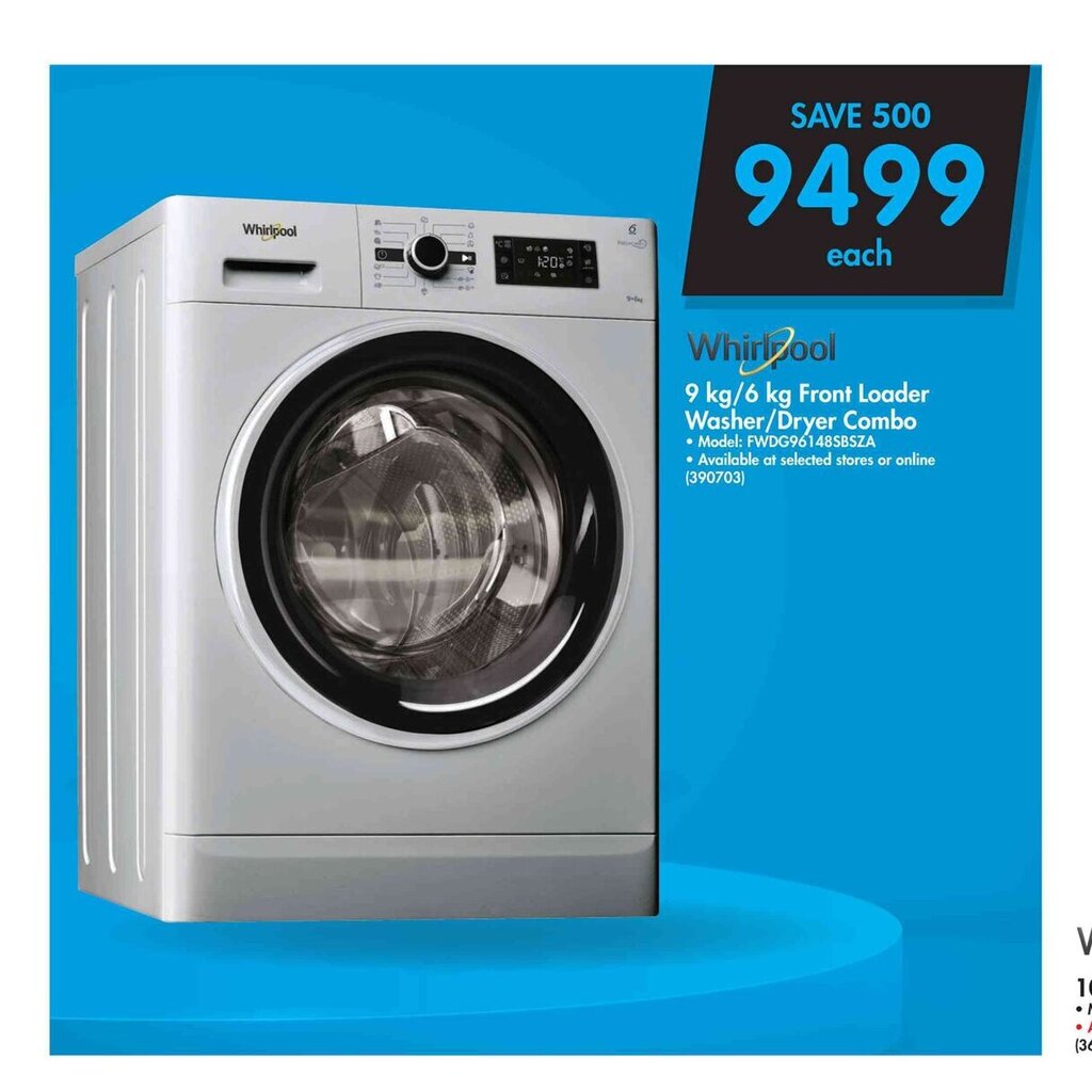 Whirlpool 9kg / 6kg Front Loader Washer / Dryer Combo offer at Makro