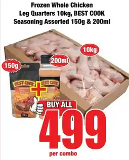 Boxer Superstores Frozen Whole Chicken Leg Quarters, Best Cook Seasoning Assorted offer