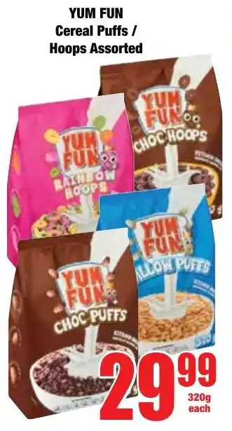 Boxer Superstores Yum Fun Cereal Puffs/ Hoops Assorted offer