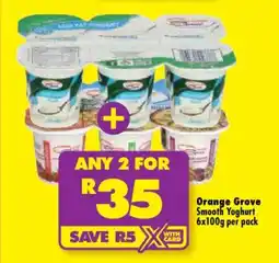 Shoprite ORANGE GROVE SMOOTH YOGHURT 6x100g per pack offer