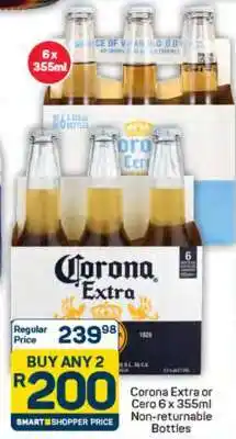 Pick n Pay Corona Extra or Cero 6 x 355ml Non-returnable Bottles offer