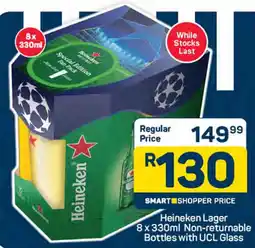 Pick n Pay Heineken Lager Non-returnable Bottles with UCL Glass offer