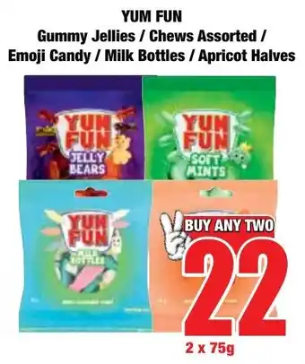 Boxer Superstores Yum Fun Gummy Jellies/ Chews Assorted/ Emoji Candy/ Milk Bottles/ Apricot Halves offer
