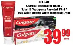 Boxer Superstores Colgate Charcoal Toothpaste/ Total 12 Toothpaste Assorted/ Max White Lasting White Toothpaste offer