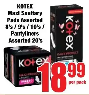 Boxer Superstores Kotex Maxi Sanitary Pads Assorted/ Pantyliners Assorted offer