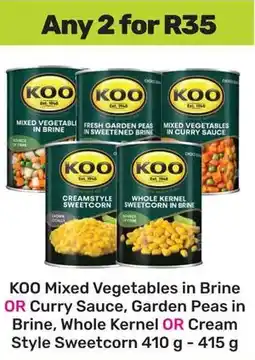 Game Koo Mixed Vegetables in Brine OR Curry Sauce, Garden Peas in Brine, Whole Kernel OR Cream Style Sweetcorn offer