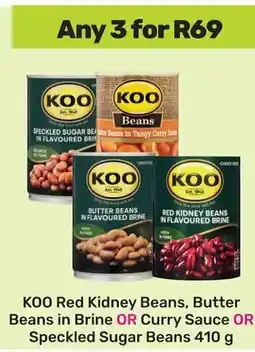 Game Koo Red Kidney Beans, Butter Beans in Brine OR Curry Sauce OR Speckled Sugar Beans offer