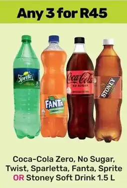 Game Coca-Cola Zero, No Sugar, Twist, Sparletta, Fanta, Sprite OR Stoney Soft Drink offer