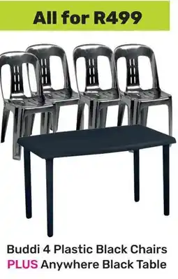 Game Buddi Plastic Black Chairs plus Anywhere Black Table offer