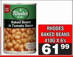 Advance Cash n Carry RHODES BAKED BEANS 410G X 6's offer