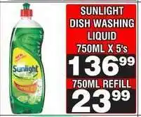 Advance Cash n Carry SUNLIGHT DISH WASHING LIQUID 750ML REFILL offer