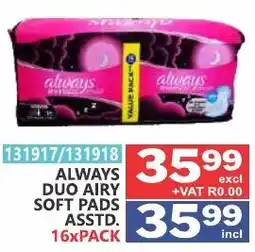 Arrow Cash And Carry Always duo airy soft pads offer