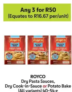 Makro ROYCO Dry Pasta Sauces, Dry Cook-in-Sauce or Potato Bake offer