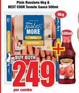 Boxer Plain Russians 6kg & BEST COOK Tomato Sauce 500ml offer