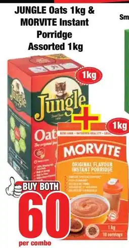 Boxer JUNGLE Oats 1kg & MORVITE Instant Porridge Assorted 1kg offer