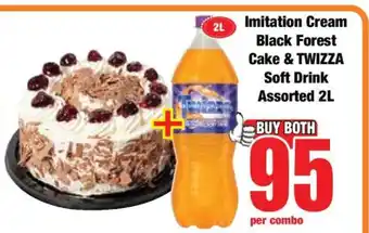 Boxer Imitation Cream Black Forest Cake & TWIZZA Soft Drink Assorted 2L offer