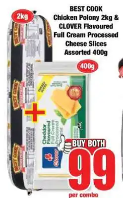 Boxer BEST COOK Chicken Polony 2kg & CLOVER Flavoured Full Cream Processed Cheese Slices Assorted 400g offer