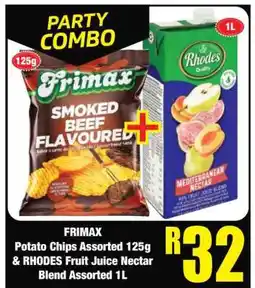 Boxer FRIMAX Potato Chips Assorted 125g & RHODES Fruit Juice Nectar Blend Assorted 1L offer