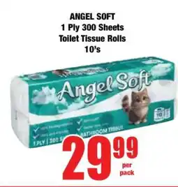 Boxer ANGEL SOFT 1 Ply 300 Sheets Toilet Tissue Rolls 10's offer